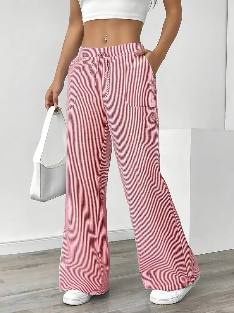 Striped Wide-Leg Trousers with Drawstring Waist
