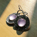 Boho oorbellen met paarse steen van sterling zilver