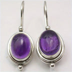 Vintage Boho Purple Gemstone-Look Silver-Plated Drop Earrings