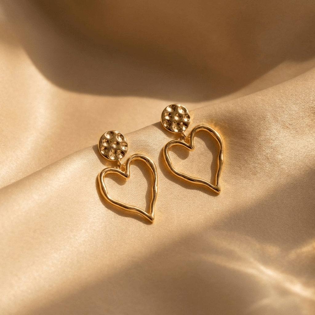 Gold-Plated Open Heart Drop Earrings