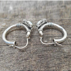 Vintage-Style Turquoise Stone Ornate Silver-Tone Huggie Earrings