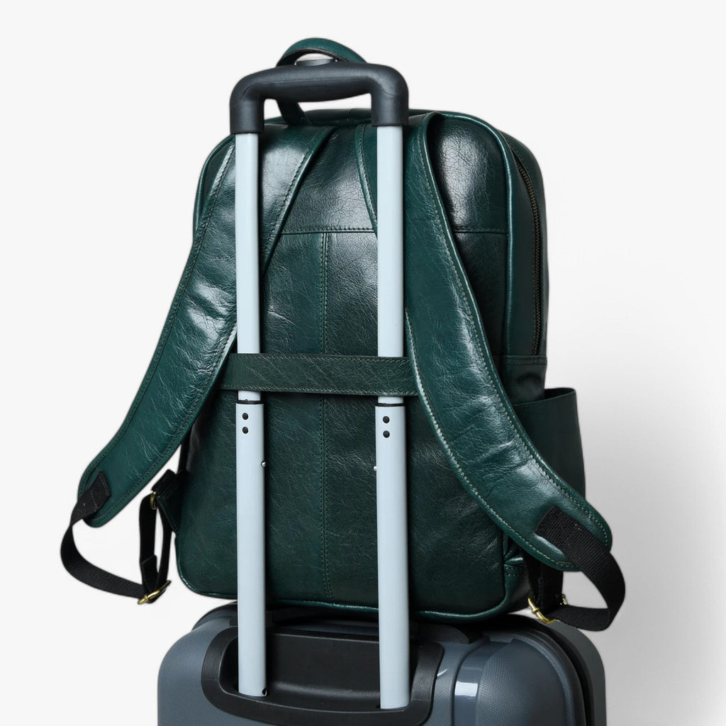 Rich Green Italian Leather Luxury City Backpack