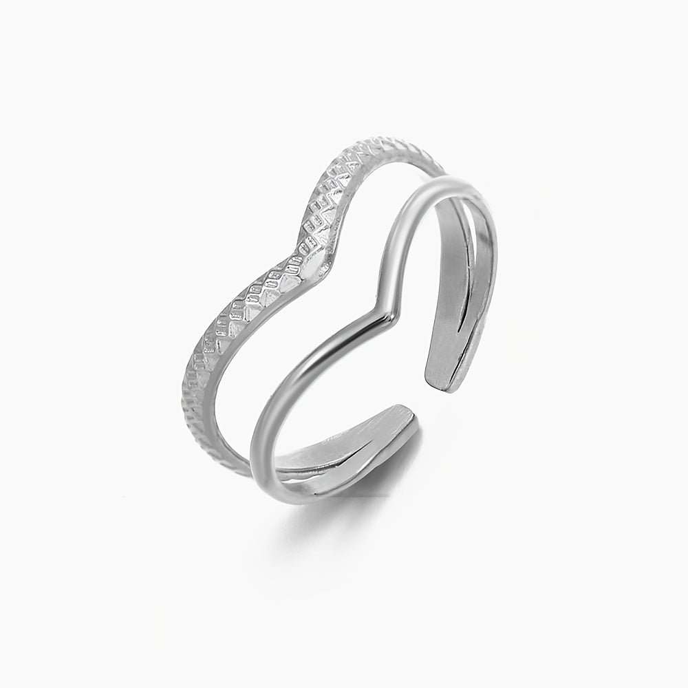 Adjustable Double-Layer V-Shaped Statement Ring