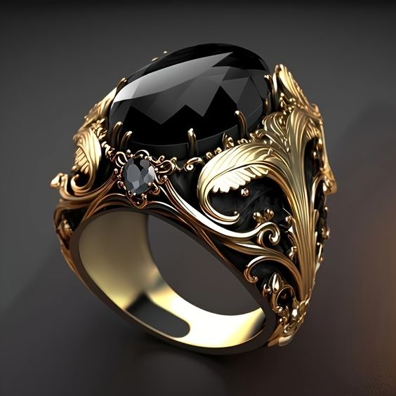 Vintage-Style Black Bright Stone Gold-Tone Ring