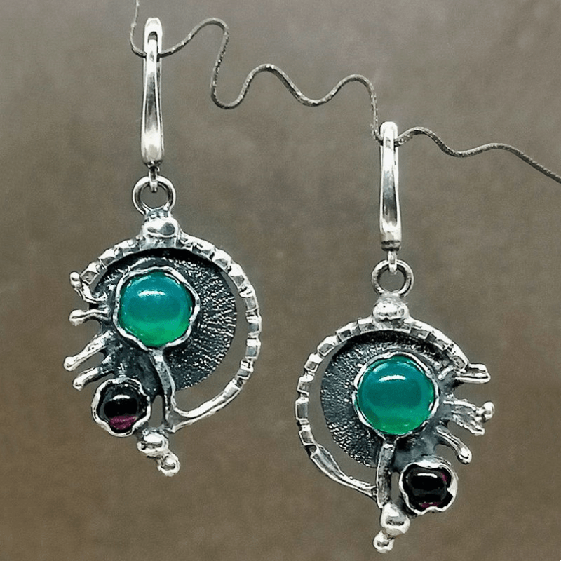 Bohemian Green Zirconia Silver-Plated Drop Earrings