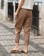 Women's Tapered Trousers in Linen with Rolled Cuffs