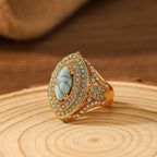 Bohemian vintage ring met synthetische edelsteen en turquoise