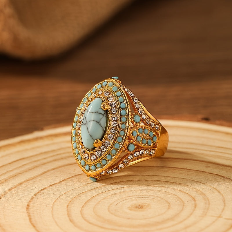 Bohemian vintage ring met synthetische edelsteen en turquoise