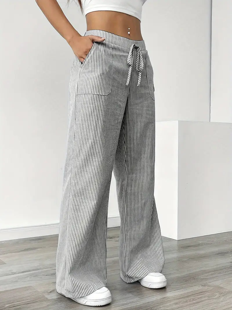 Striped Wide-Leg Trousers with Drawstring Waist
