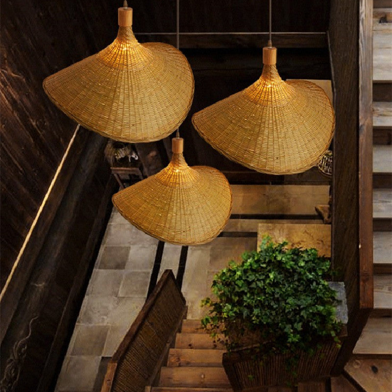 Large Bamboo Pendant Light – Handcrafted Woven Ceiling Lamp for Restaurant & Living Room