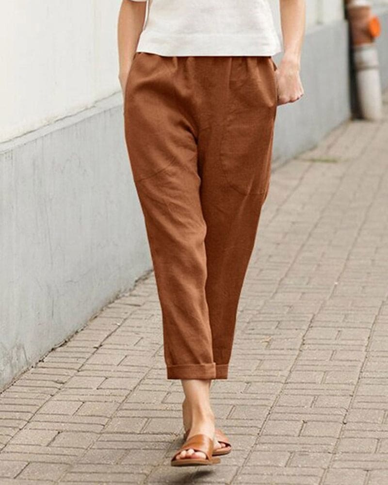 Women's Tapered Trousers in Linen with Rolled Cuffs