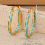 U-Shaped Synthetic Turquoise Oval Hoop Earrings