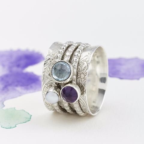 Vintage-Style Silver-Tone Stones Ring