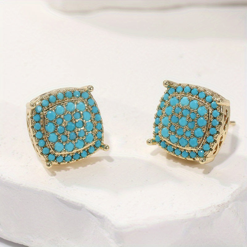 Square Synthetic Turquoise Stud Earrings
