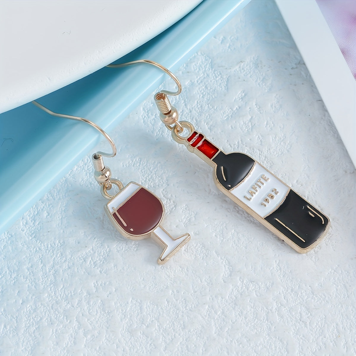 Asymmetric Wine Bottle and Glass Dangle Earrings