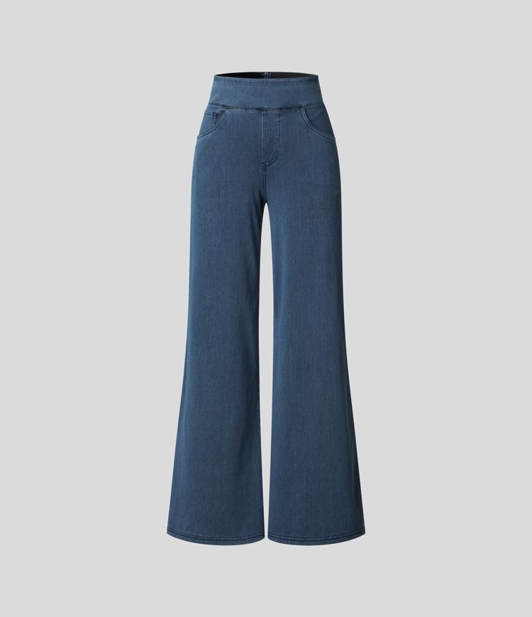 Pull-On Wide-Leg Jeans in Denim-Look Fabric