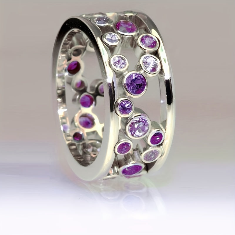 Sparkling Cubic Zirconia Silver-Plated Band Ring