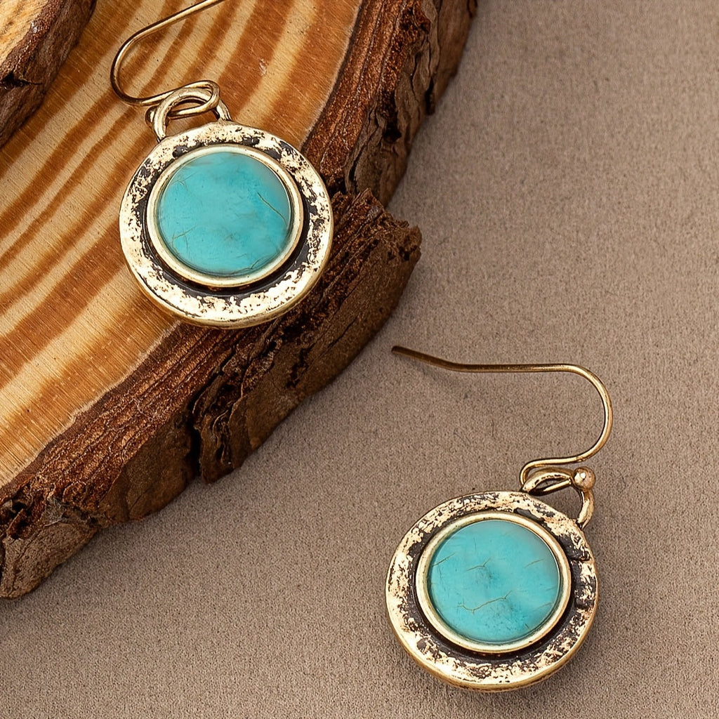 Bohemian Minimalist Round Turquoise Drop Earrings