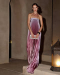 Pleated Strapless Evening Maxi Dress With Soft Sheen