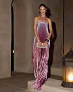 Pleated Strapless Evening Maxi Dress With Soft Sheen