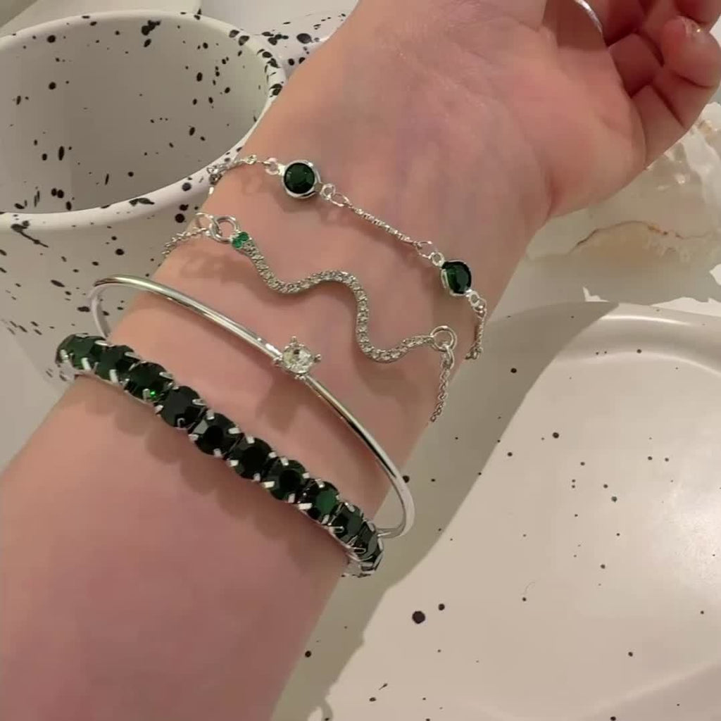Four-Piece Green Rhinestone Jewellery Set