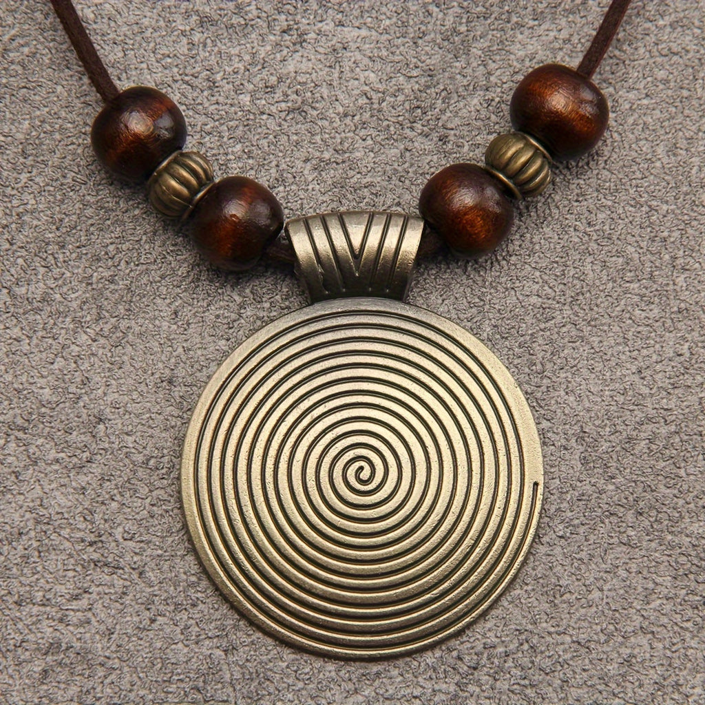 Vintage Zodiac Wooden Bead Pendant Necklace