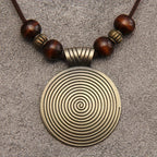 Vintage Zodiac Wooden Bead Pendant Necklace