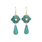 Vintage-Style Turquoise Floral and Pearl Drop Earrings