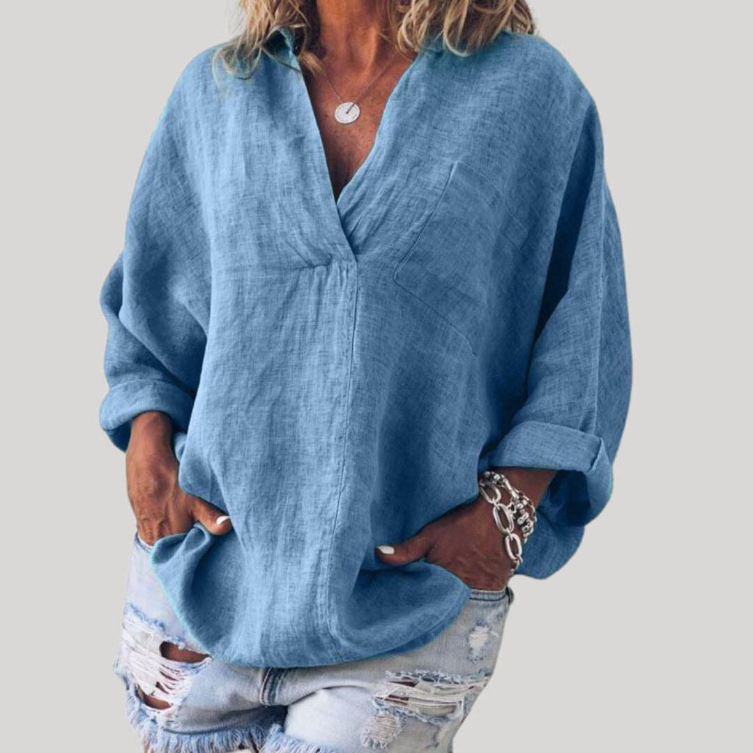 Women's Linen V-Neck Blouse