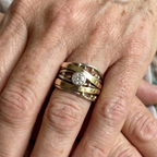 Vintage-Style Zirconia Accent Gold-Tone Inlay Artisan Band Ring