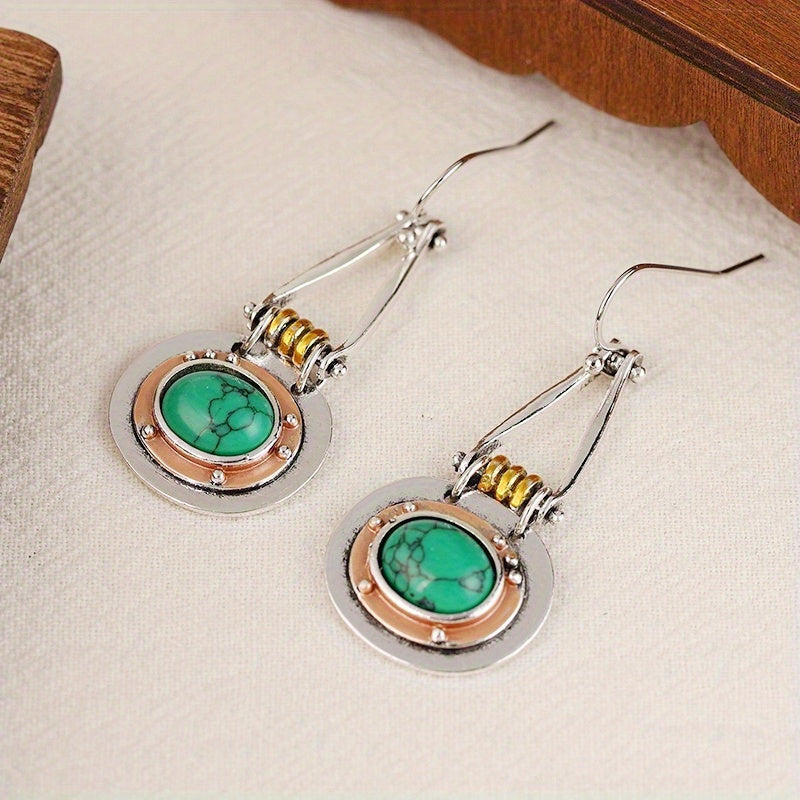 Turquoise Mixed-Metal Artisan Drop Earrings