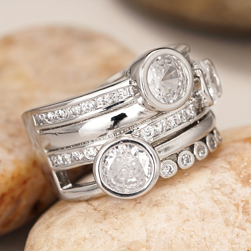 Wide Inlaid Cubic Zirconia Band Ring