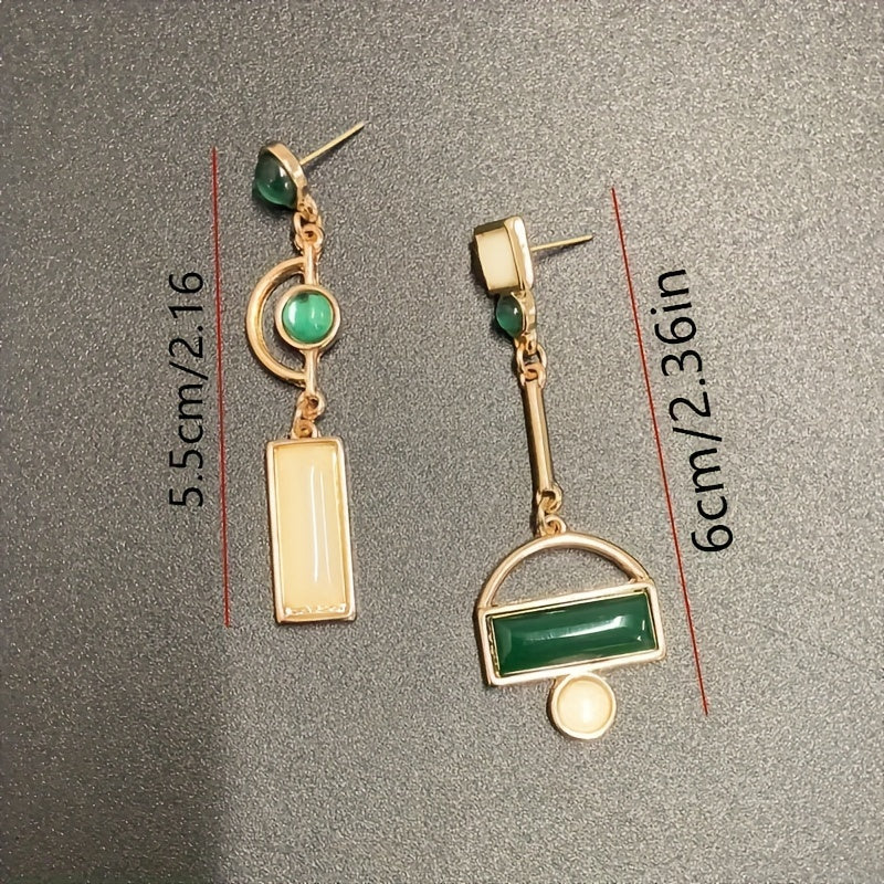 Bohemian Green and Ivory Gold-Plated Statement Earrings