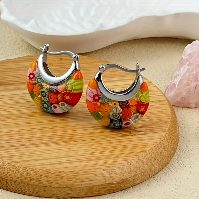 Millefiori Glass Half-Hoop Earrings