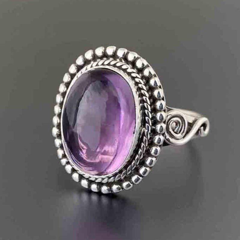 Vintage-Style Oval Purple Zirconia Filigree Cocktail Ring