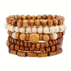 Houten kralenarmband in warme tinten