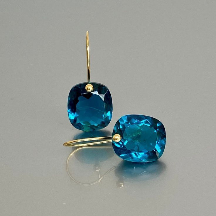 Vintage-Style Blue Cushion Stone Hook Earrings