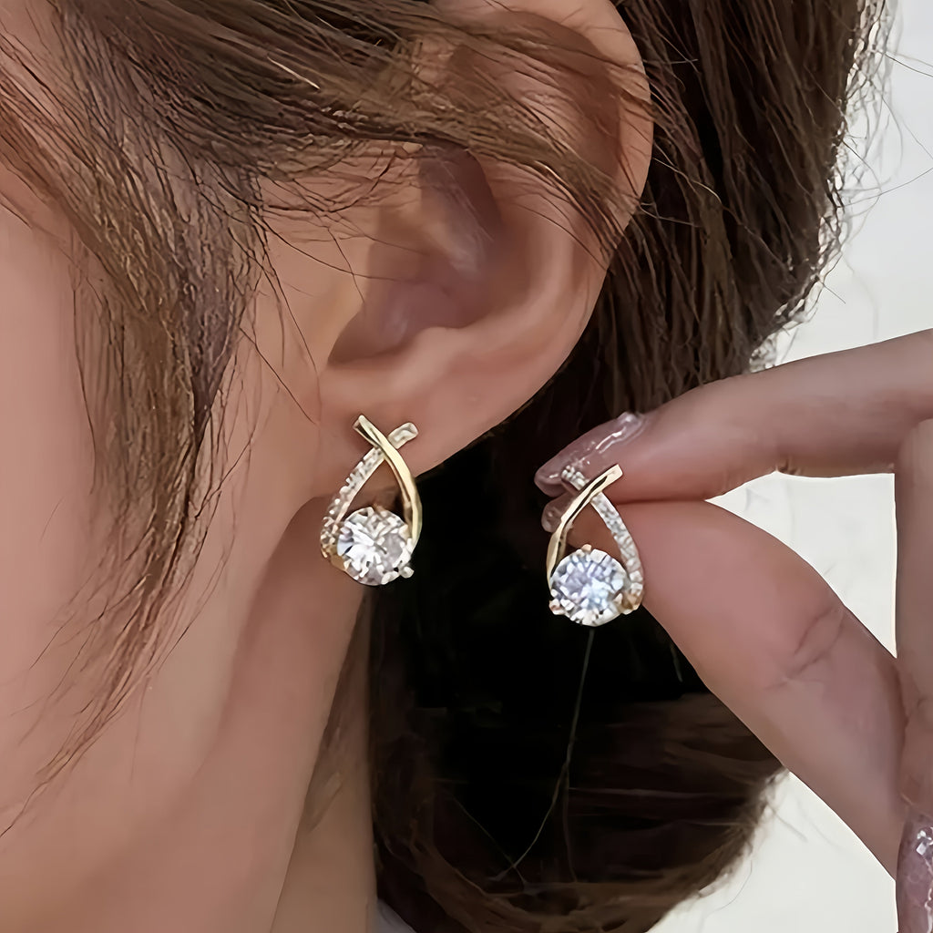 Gold-Tone Cross Zirconia Stud Earrings