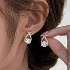 Gold-Tone Cross Zirconia Stud Earrings