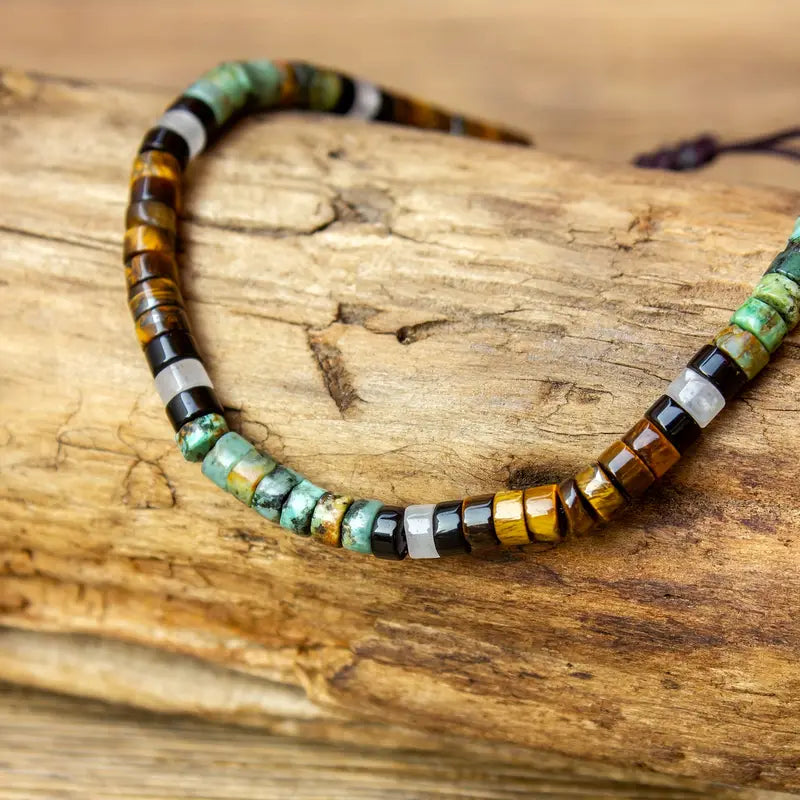 Mixed Stone Bracelet in Green, Brown and Black Tones