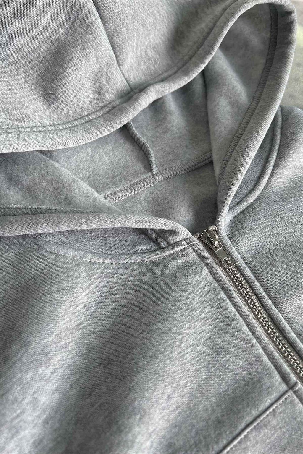 Cropped Zip Through Hoodie with Relaxed Fit and Long Sleeves