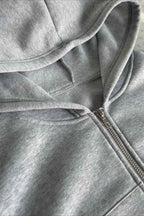 Cropped Zip Through Hoodie with Relaxed Fit and Long Sleeves