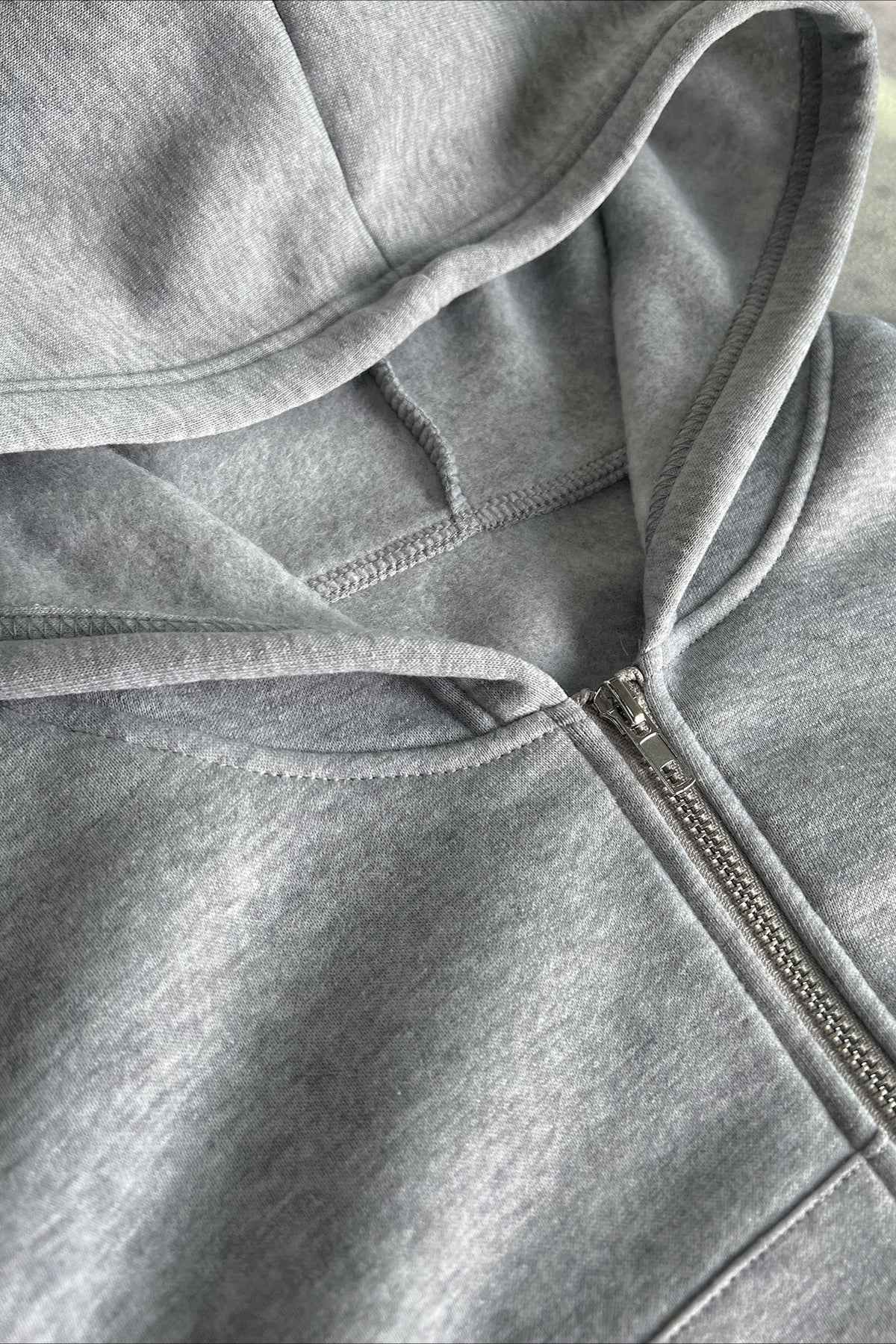 Cropped Zip Through Hoodie with Relaxed Fit and Long Sleeves
