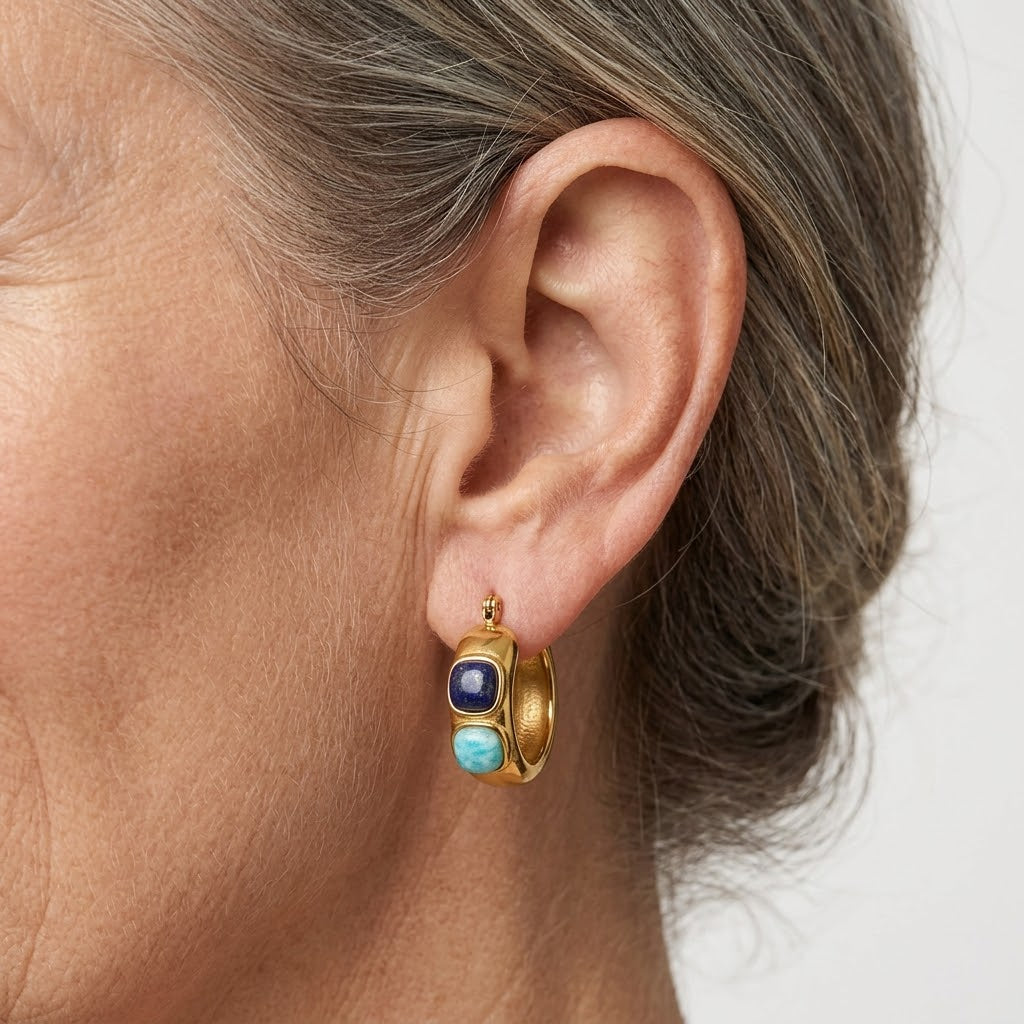 Turquoise and Blue Stone Huggie Earrings