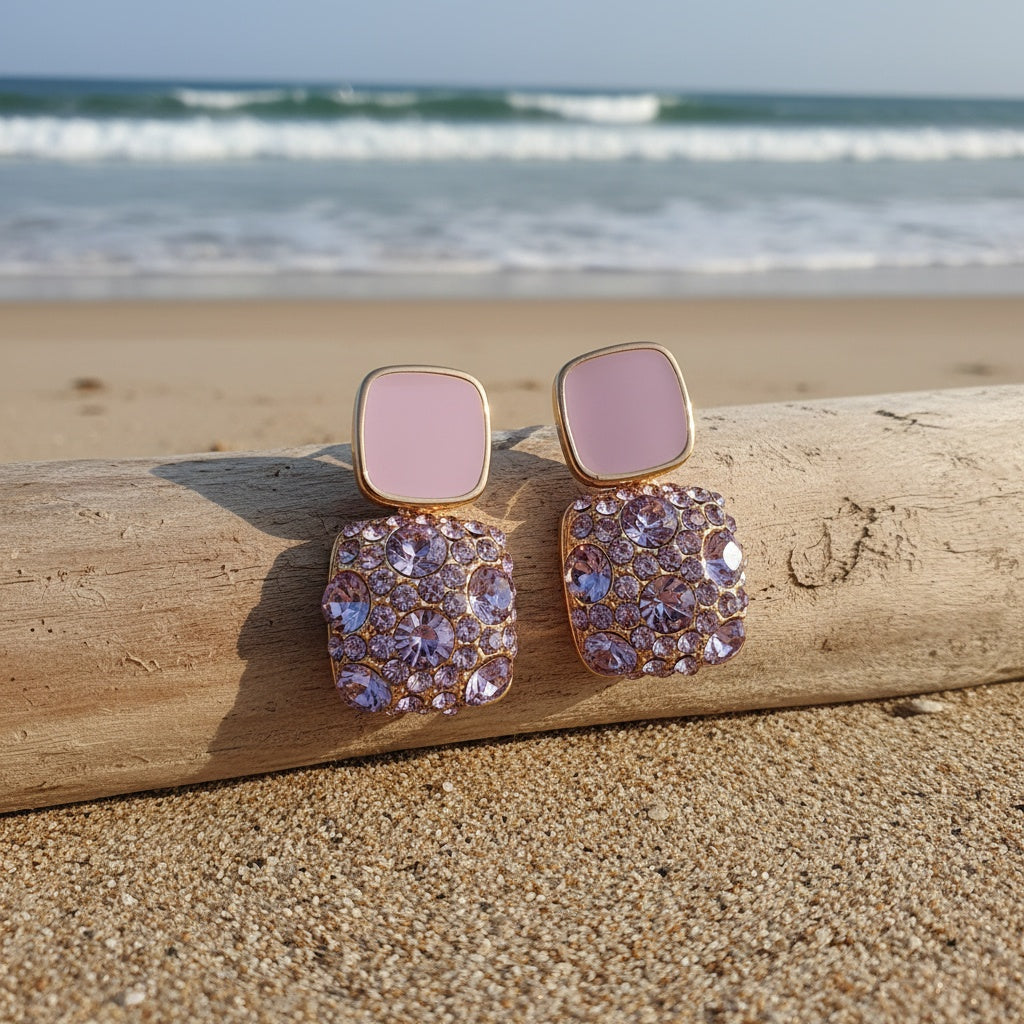 Square Glass Pendant Earrings in Many Colours