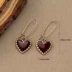 Vintage Bohemian Red Resin Drip Heart Earrings