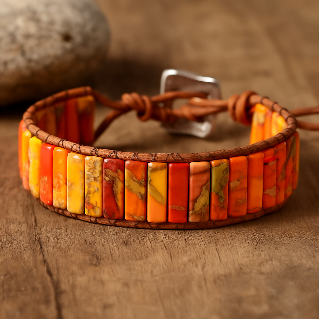 Pulseira de Jaspe Imperial em Tons Quentes de Sol