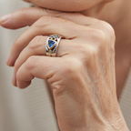 Two-Tone Ring with Blue Trillion Crystal and Round Accents
