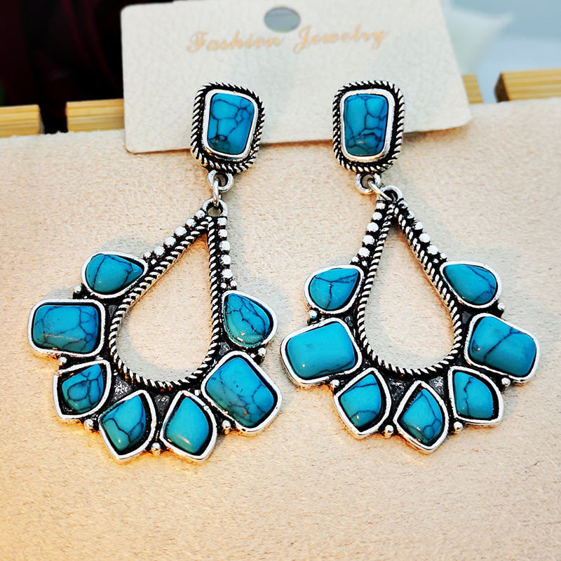 Brincos Pendentes Vintage com Turquesa Banhados a Prata