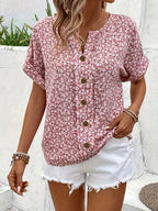 Viscose Button-Front Blouse with Floral Print